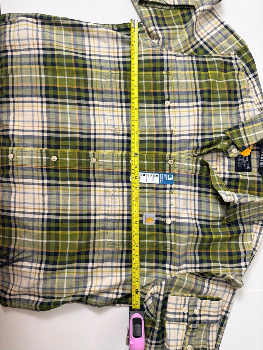 Carhartt Rugged Flex Plaid Shirt Men XL Tall Relaxed Fit Green Flannel - Picture 10 of 16
